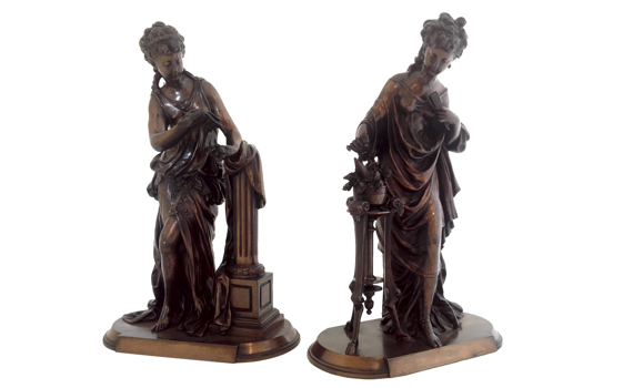 Pair of Antique Classical Female Bronzes by Mathurin Moreau