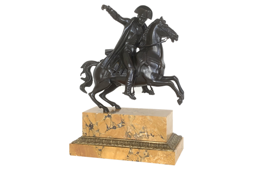 Antique French Equestrian Bronze & Sienna Marble Napoleon on Horseback
