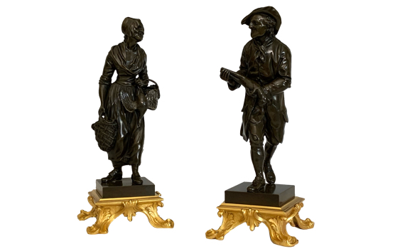 Antique Pair of Bronze Peasants In Louis XV Style