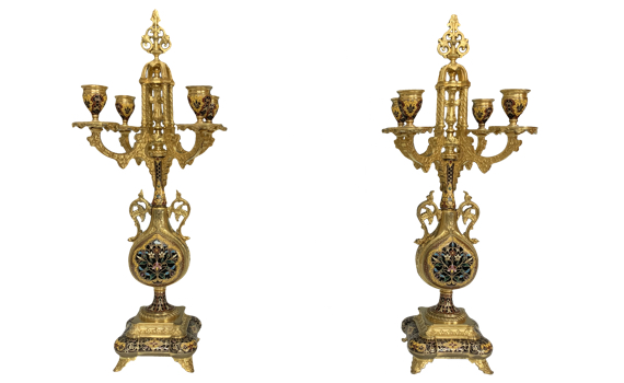 Antique French Champleve Candelabra by Henry