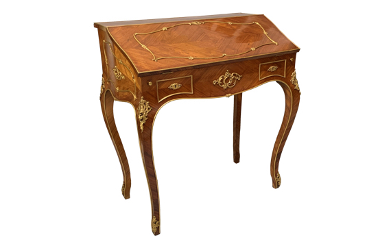 Antique French Louis XV Style Tulipwood & Ormolu Desk