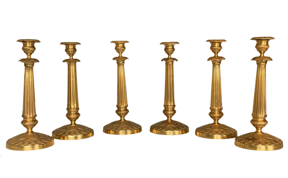 Antique Matched Set of Six Ormolu Charles X Candlesticks