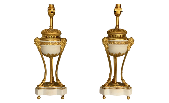 Antique French Marble & Ormolu Cassolette Table Lamps