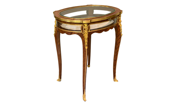 Antique French Kingwood Ormolu Mounted Oval Display Table