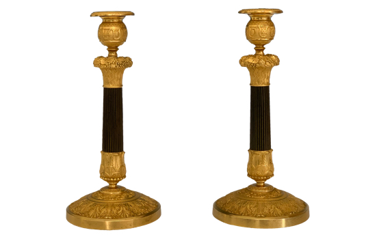 Antique French Ormolu & Bronze Candlesticks