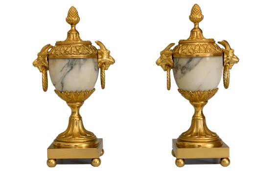 Antique Pair of George III Ormolu & Marble Cassolettes